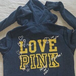 Victoria's Secret Navy Hoodie with Yellow Love Pink Graphic